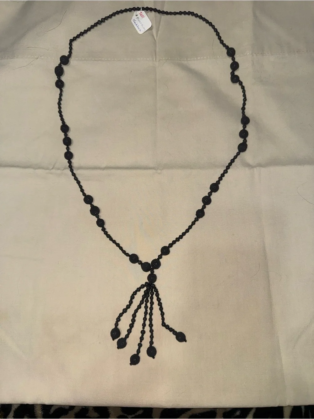 Victorian Black Faceted Bead Long Tassel Statement Necklace
